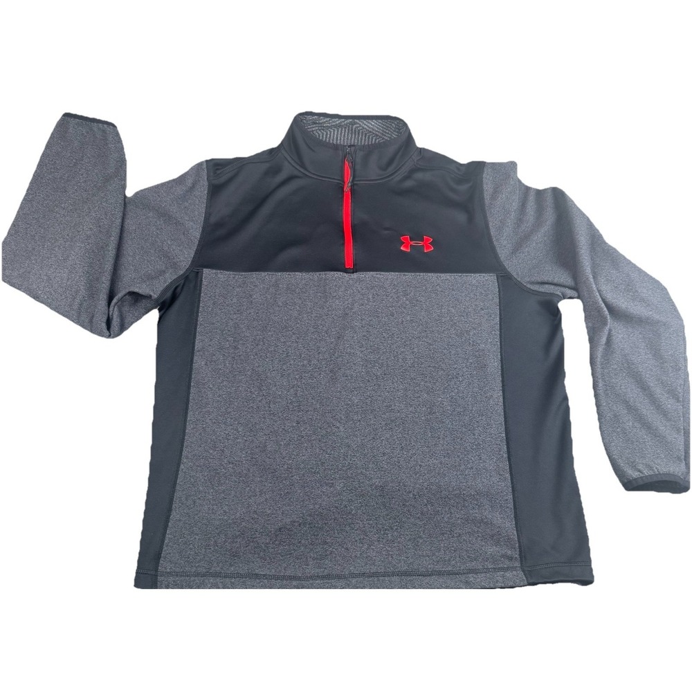 Under Armour ColdGear Men's Large 1/4 Zip Pullover Gray Black Red Logo Loose Fit